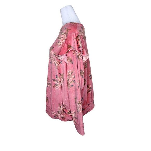 LC Lauren Conrad Fleece Sweatshirt Ruffle Floral Puff Sleeves Womens 1X Pink - Picture 5 of 8